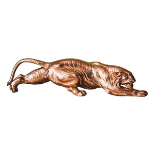 Vintage Italian Art Deco Majolica Gilded Tiger Sculpture by Guido Cacciapuoti, 1930 For Sale