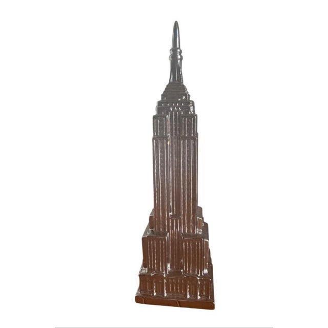 Art Deco Vintage Pier 1 Empire State Building Shiny Silver Statue Large For Sale - Image 3 of 5