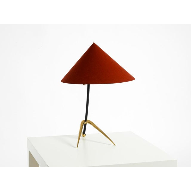 Kalmar Large Mid-Century Modern Tripod Brass Table Lamp with Fabric Shade from Kalmar, 1950s For Sale - Image 4 of 18