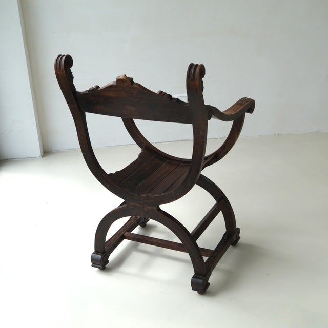Curule or Dagobert Armchair in Walnut, Italy, 1910s For Sale - Image 18 of 18