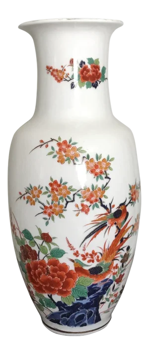 Vintage Handpainted Japanese Floral Phoenix Porcelain Vase