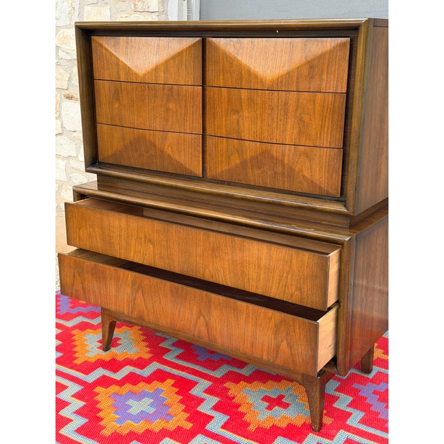 Mid-Century Modern 1960s Diamond Front Tall Dresser/ Gentlemen's Chest For Sale - Image 3 of 7