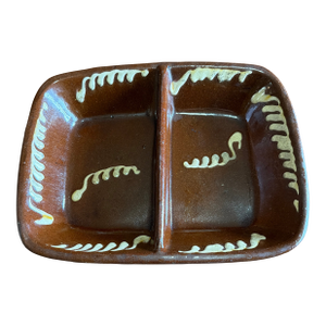 Antique English Slipware Decorated Redware Divided Dish, 19th Century
