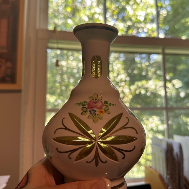 White Antique Bohemian White Art Glass Cut to Amber Cordial Decanter & 6 Glasses For Sale - Image 8 of 13