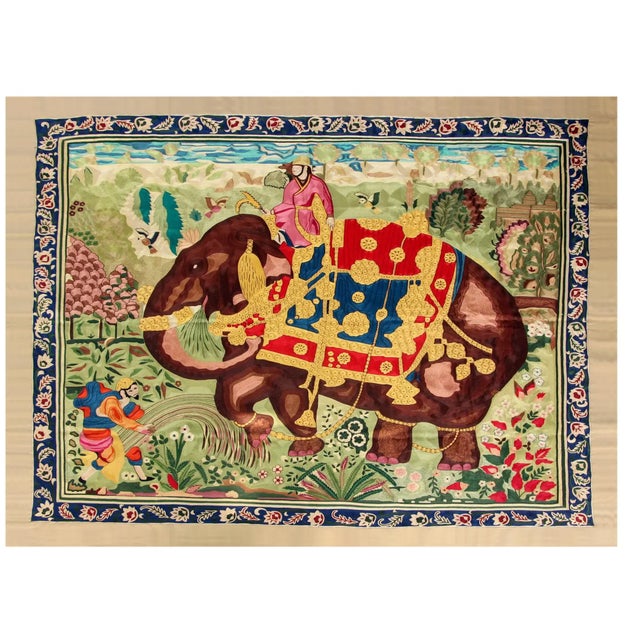 1980s Vintage Indian Elephant Textile Wall Art, 1980s For Sale - Image 5 of 5