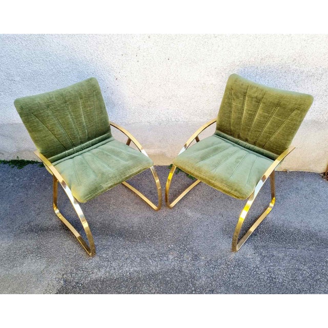 Forest Green Italian Modern Brick Green Velvet and Gold Chromed Metal Chairs, 1970s, Set of 2 For Sale - Image 8 of 15