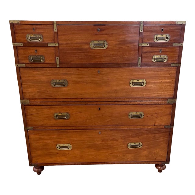 19th Century English Mahogany Campaign Secretary Chest For Sale