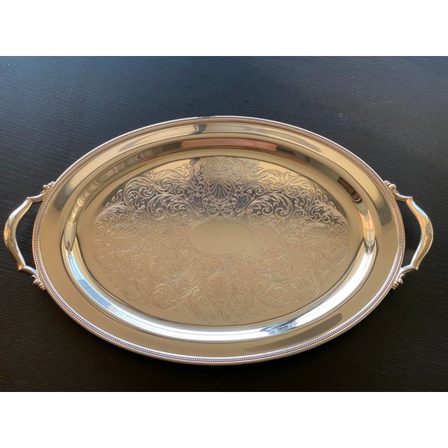 Oneida Vintage Oneida Oval Serving Large Tray W/Handles, Etched Base 23.5" X 14.5" For Sale - Image 4 of 6
