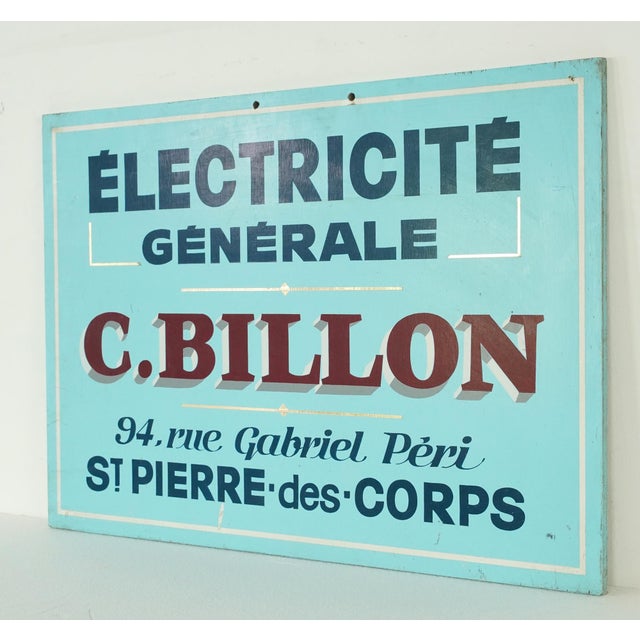 Traditional Vintage French Wood General Electricity Commercial Sign For Sale - Image 3 of 5