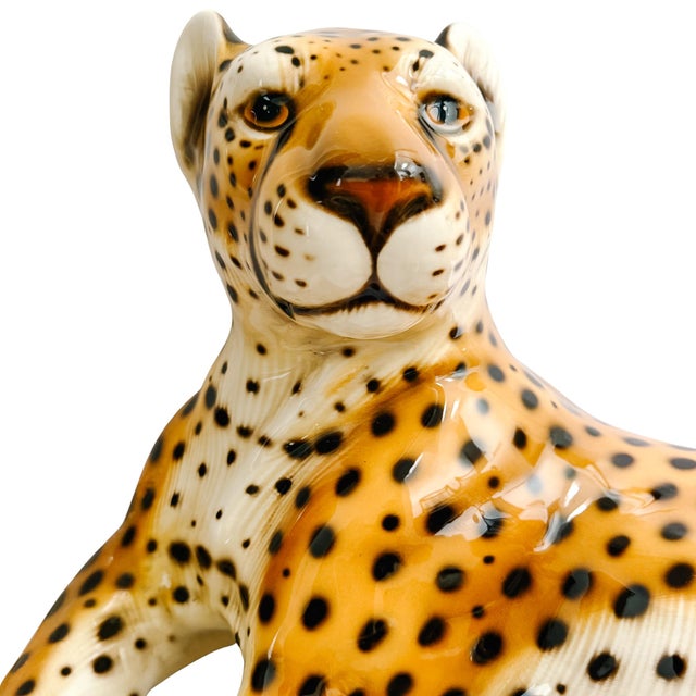 Mid 20th Century Vintage Large Scale Italian Glazed Porcelain Reclining Leopard Statue For Sale - Image 5 of 7
