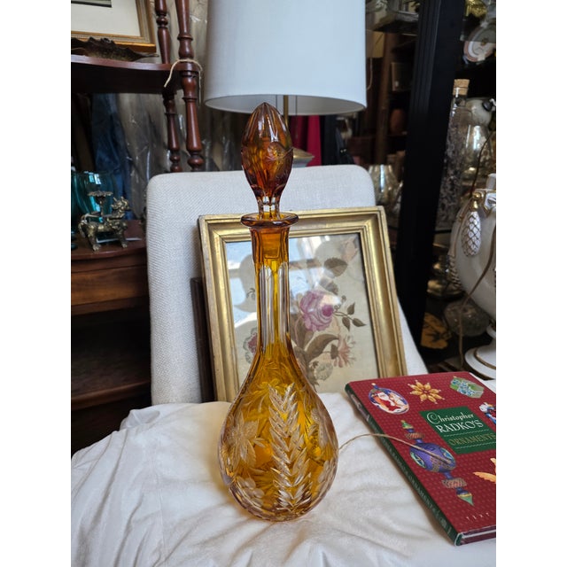 Vintage Cut to Clear Amber Decanter For Sale - Image 9 of 10