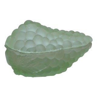 Antique French Green Uranium Glass Grape Cluster Compote Trinket Box 6" For Sale