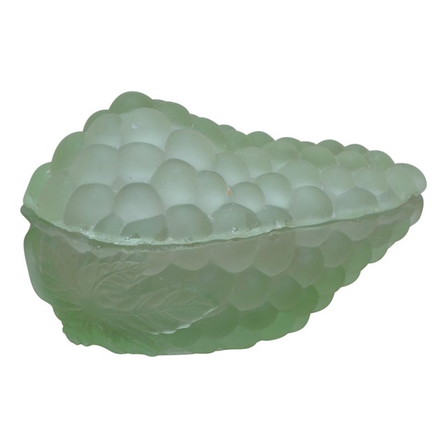 Antique French Green Uranium Glass Grape Cluster Compote Trinket Box 6" For Sale