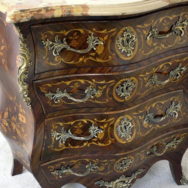 Metal Louis XV Bombe Commode with Marquetry Inlays, 1880s For Sale - Image 7 of 9