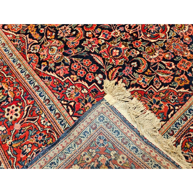 Vintage Persian Kashan Area Rug, Hand-Knotted Wool, Floral Pattern, Red & Navy, 5x7 For Sale - Image 17 of 17