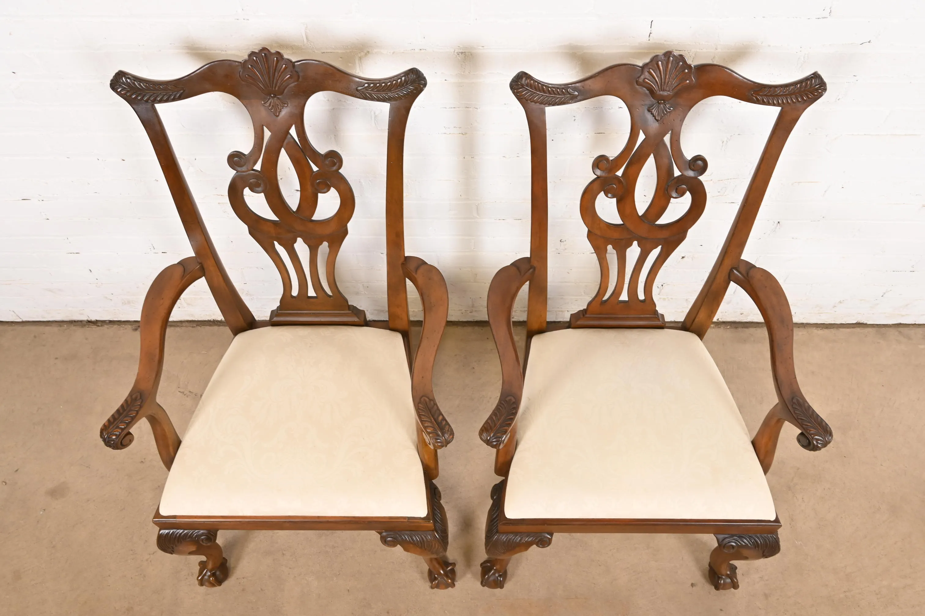 Drexel Heritage Chippendale Carved Mahogany Dining Chairs, Set of