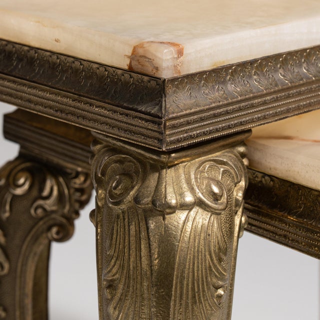 French 20th Century France Antique Brass Brass-Legged Nesting Console Table For Sale - Image 3 of 11