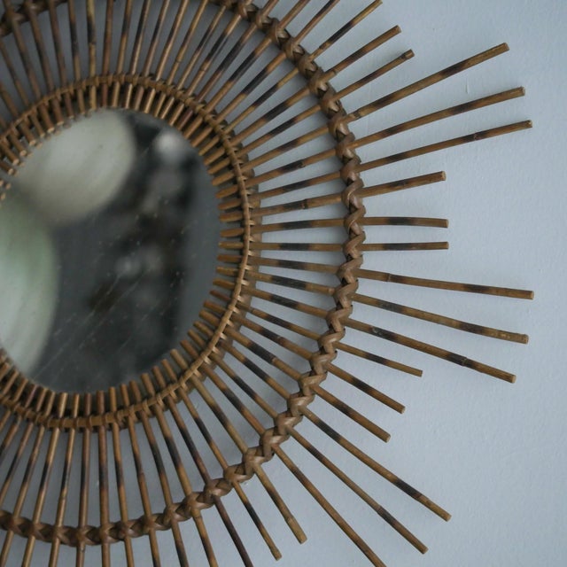 Brown Vintage Italian Sun Mirror in Rattan, 1960s For Sale - Image 8 of 10