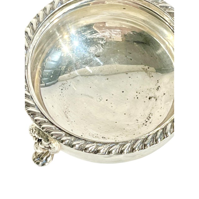 Antique Silver Plate and Cobalt Glass Salt Cellars With Lion Paw Feet - a Pair For Sale - Image 10 of 11