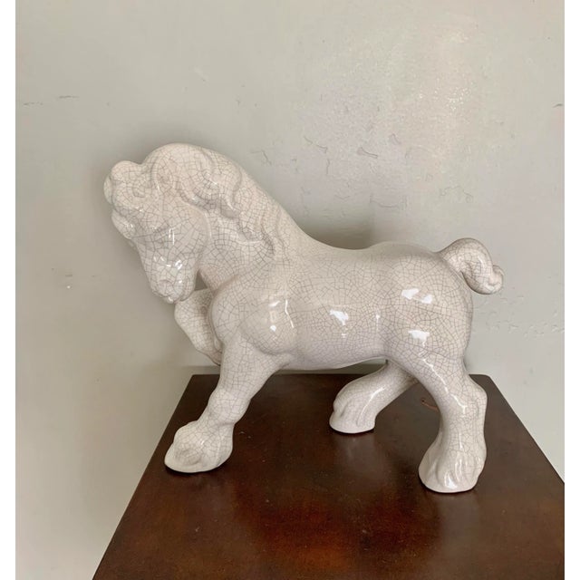 Late 20th Century Vintage Crackle Finish Ceramic Cream Color Horse Figure For Sale - Image 5 of 6