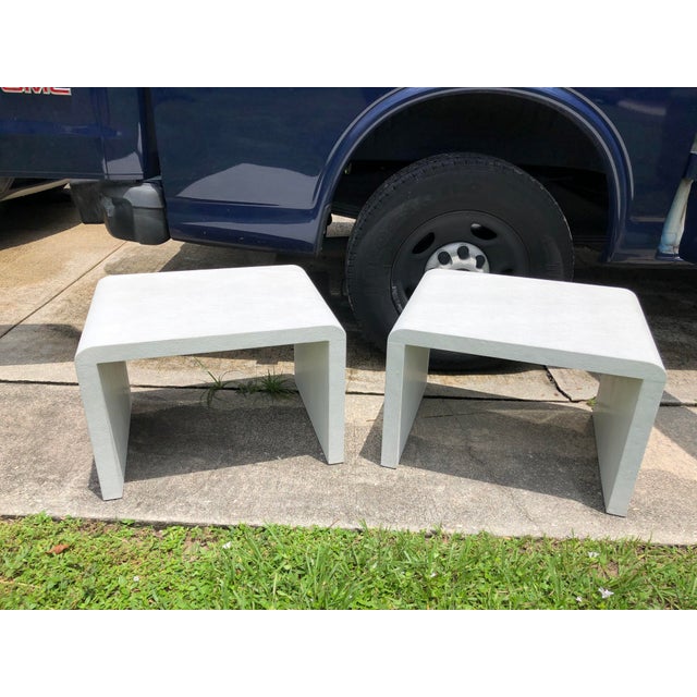 White 20th Century Modern Made Goods Faux Shagreen Waterfall Side Tables - a Pair For Sale - Image 8 of 8