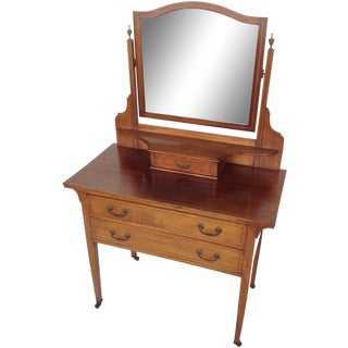 English Inlaid Vanity & Beveled Mirror For Sale