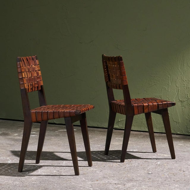 Chairs in Cognac Leather and Stained Oak from Jens Risom, United States, 1940s, Set of 6 For Sale - Image 6 of 14