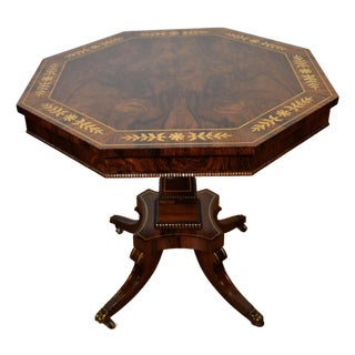 19th Century English Rosewood & Brass Inlaid Octagonal Center Table For Sale