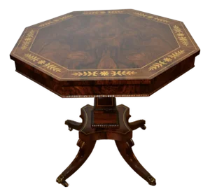 19th Century English Rosewood & Brass Inlaid Octagonal Center Table