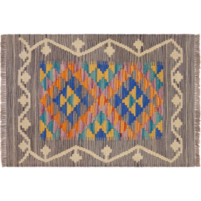 Rustic Kilim Gray Beige Hand-Woven Wool Rug 2'0'' X 2'11'' For Sale - Image 9 of 9