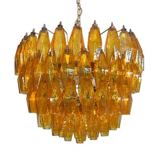 Vintage Murano Glass Chandelier with 111 Amber Poliedri, 1990s For Sale