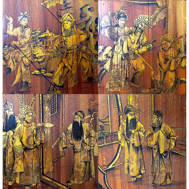 This antique Chinese wooden screen is hand painted and gilded wood. Standing at 54.5" high - this screen would be perfect...