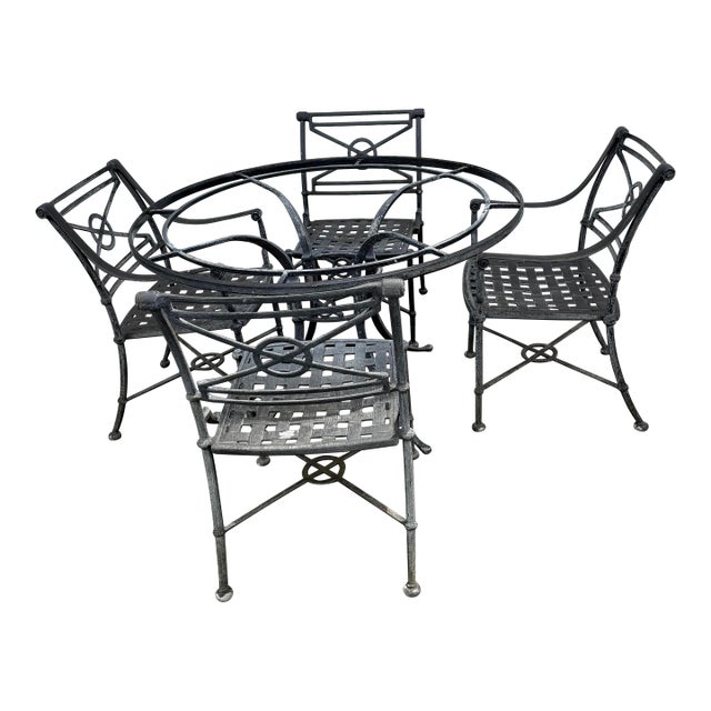 Vintage Woodard Delphi Outdoor 4 Cast Aluminum Chairs For Sale