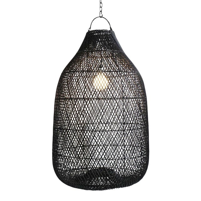 Black Wicker Bottle Pendant Light Large For Sale