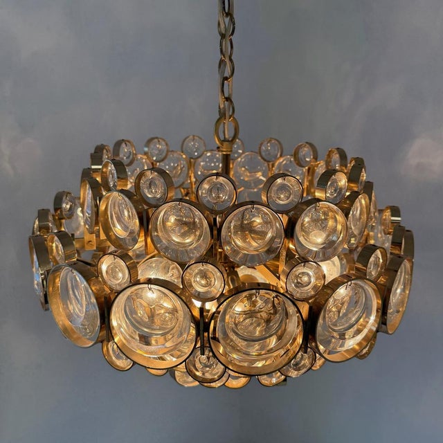 Mid-Century Modern Postmodern 24-Karat Gold-Plated 6-Light Chandelier by Gaetano Sciolari for Palwa, 1970s For Sale - Image 3 of 18
