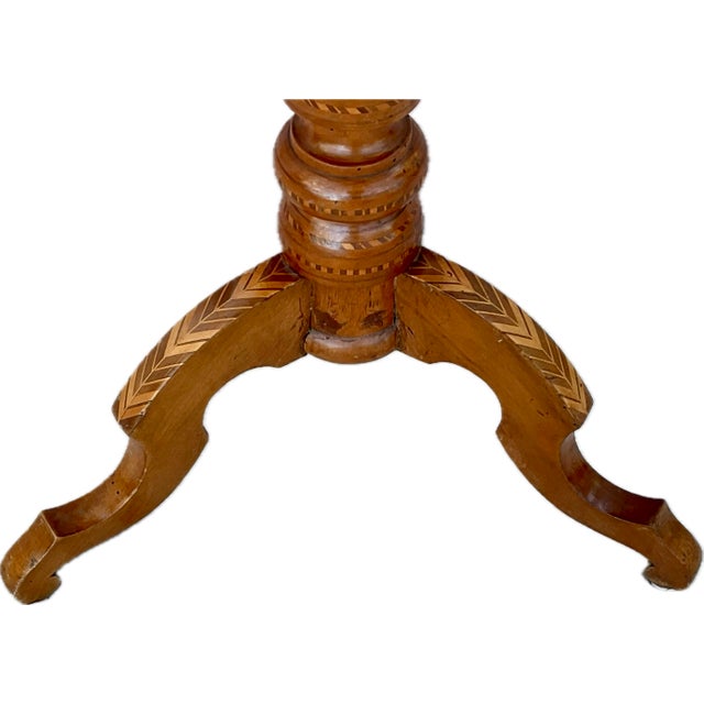 Italian Italian Parquetry Round Pedestal Table With Drawer For Sale - Image 3 of 7
