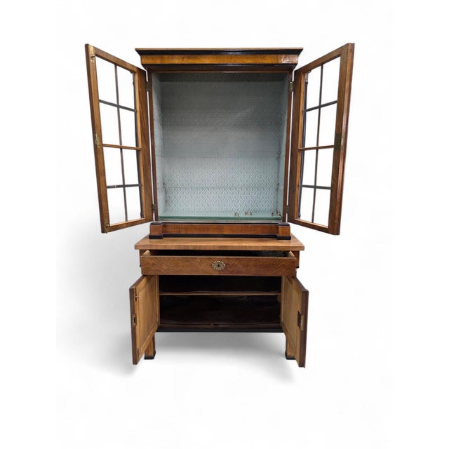 Antique Biedermeier Style Walnut Bookcase Vitrine For Sale - Image 4 of 9