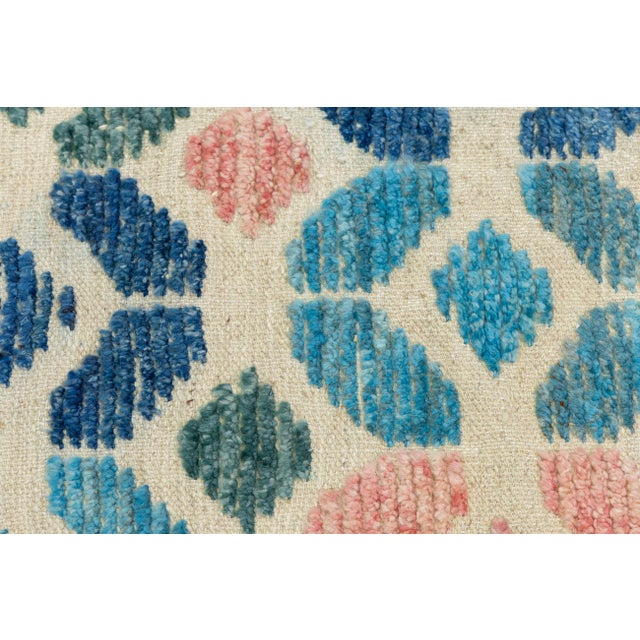 Modern Geometric Tulu Style Hand-Knotted Wool Area Rug in Terracotta and Blue For Sale - Image 9 of 11