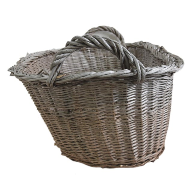 Farmhouse Rustic Primitive Farmhouse French Wicker Market Basket With Number Plate For Sale - Image 3 of 9