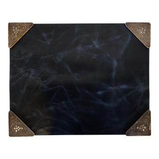 Tiffany Studios New York Silvered Bronze and Abalone Blotter Corners With Leather Desk Blotter For Sale