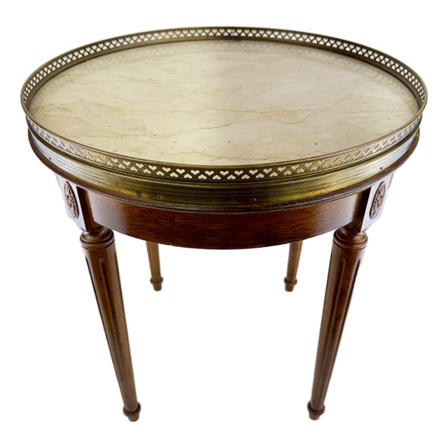 Vintage Mid 20th Century Louis XVI Style Mahogany Marble Top Guéridon Side Table For Sale