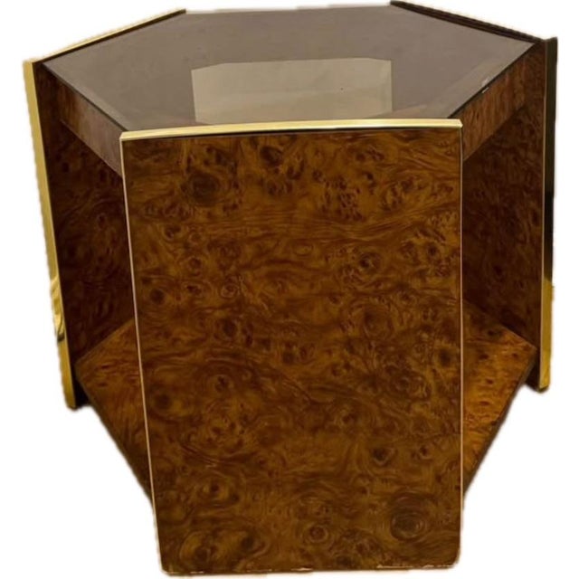 Milo Baughman 1960s Italian Hollywood Regency Burlwood Hexagon Coffee Accent Table For Sale - Image 4 of 4