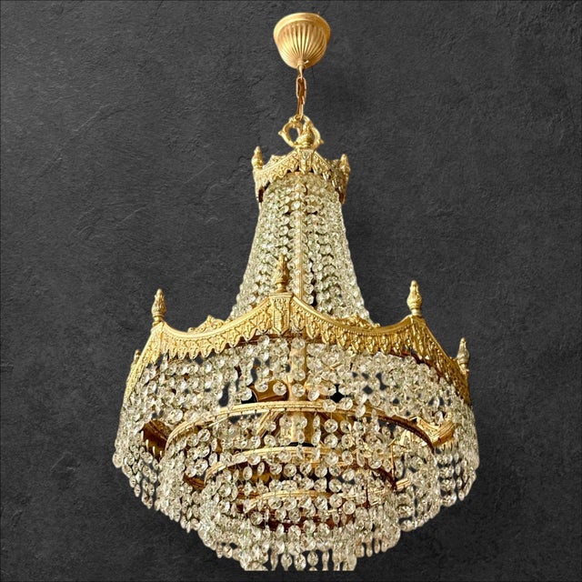 Traditional Antique Empire Crystal Chandelier, 1900 For Sale - Image 3 of 8