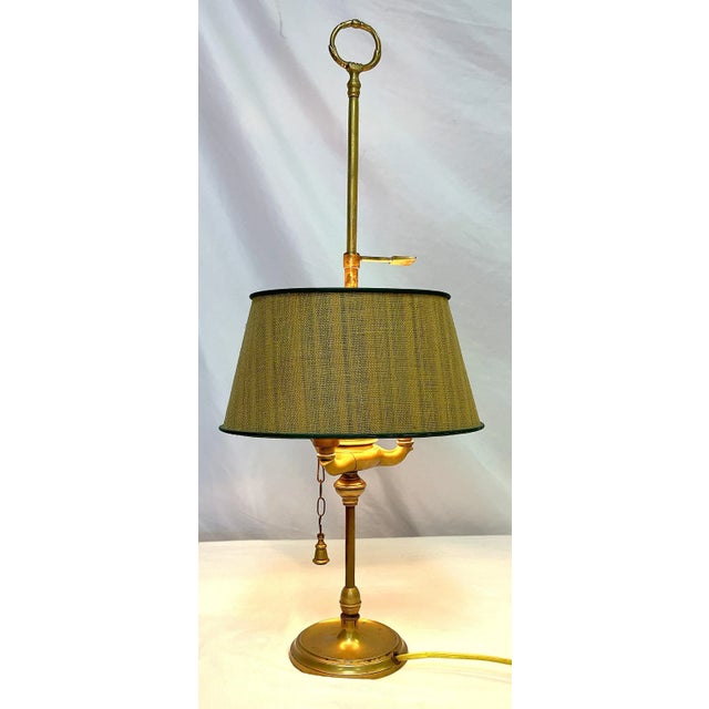Antique Brass 3-Candle Lamp Converted to Electric With Adjustable Lampshade For Sale - Image 9 of 12