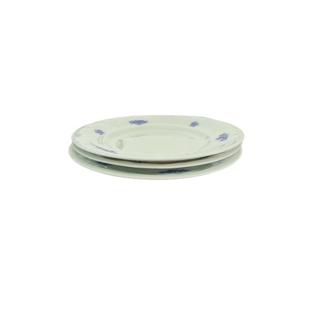 Charming set of three vintage Adderleys Blue Chelsea English ironstone salad plates. The creamy white plates feature...