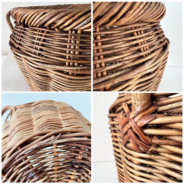 Vintage 1970s Wicker & Bent Bamboo Basket – Weathered Coastal Chic Urn Shape For Sale - Image 9 of 10