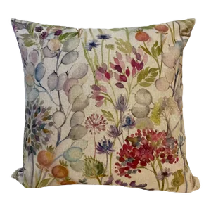 20” Square Pillow With a Pink and Purple Watercolor-Like Floral Print - Made in U K