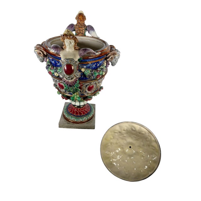 Ceramic German Majolica Multicolored Urn Circa 1800 For Sale - Image 7 of 8