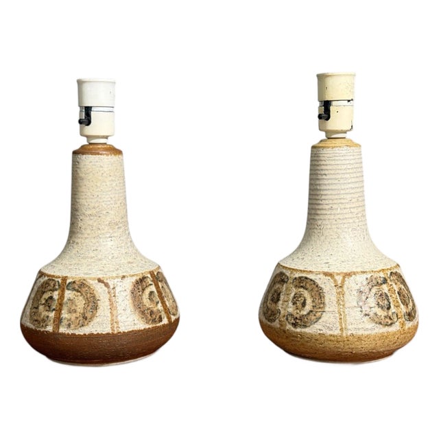 Svend Aage Jensen, Table Lamps, Beige Stoneware, Denmark, 1960s For Sale