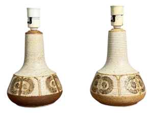 Svend Aage Jensen, Table Lamps, Beige Stoneware, Denmark, 1960s